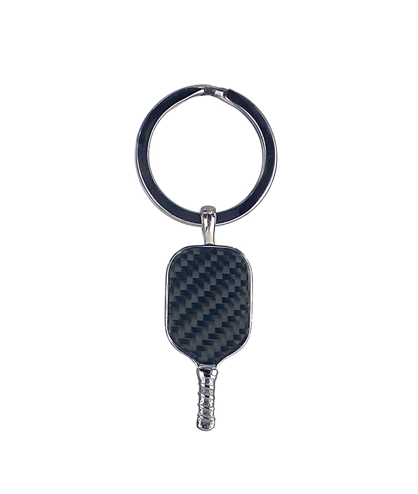 Stainless Steel and Black Carbon Fiber Pickleball Paddle Keychain